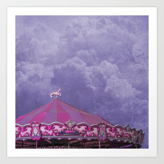 Pink and Purple Merry Go Round on Purple Art Print