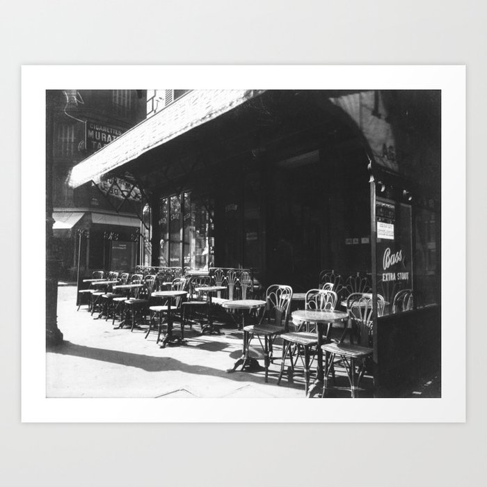 Paris Café, Avenue de la Grande-Armée roaring twenties black and white photograph Art Print