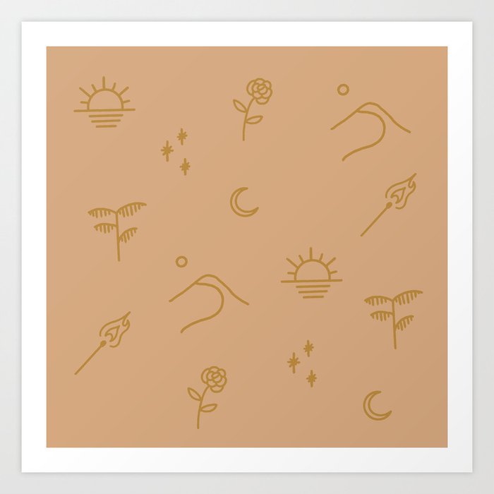 in dreams pattern – peach gold Art Print