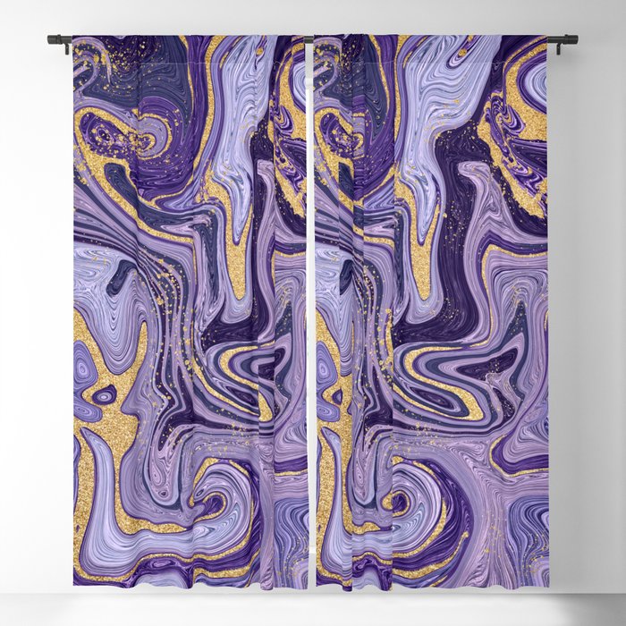 Trippy Periwinkle Swirl with Gold Sparkle Blackout Curtain