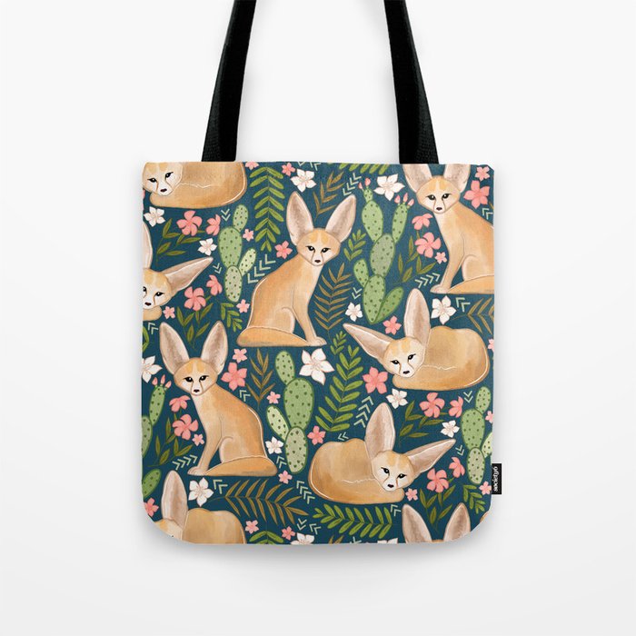  Fantastic Fennec Foxes on Navy Tote Bag
