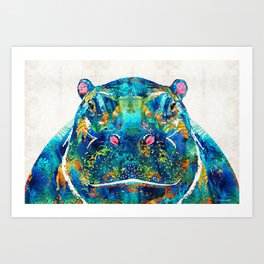 Hippopotamus Art - Happy Hippo - By Sharon Cummings Art Print