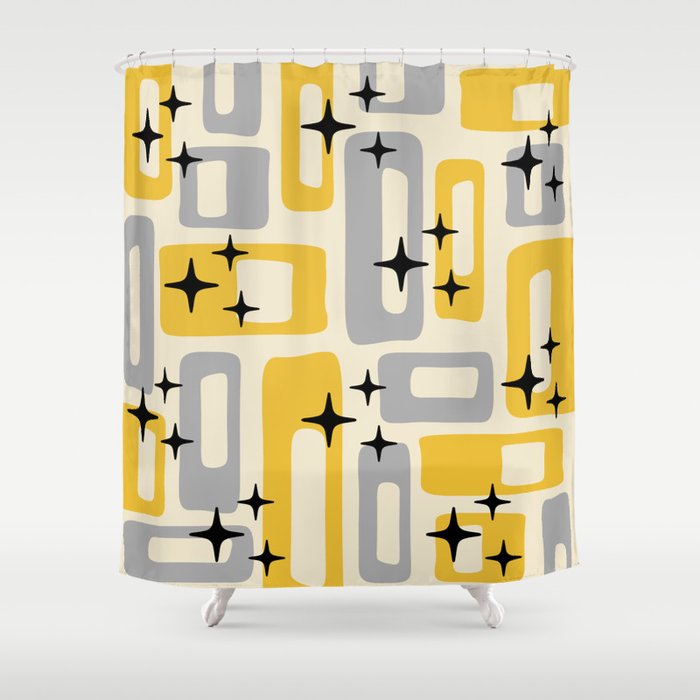 Retro Mid Century Modern Abstract Pattern 226 Yellow and Gray Shower Curtain