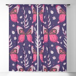 Wine Colored Butterflies on Blue Blackout Curtain