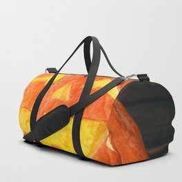 Halloween Pumpkin with Leaves on Wooden Background Duffle Bag