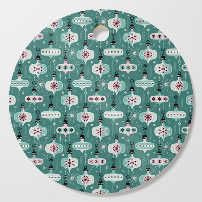 Atomic Age Christmas Ornaments - Teal ©studioxtine Cutting Board