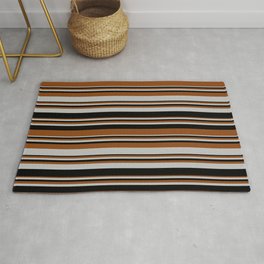 [ Thumbnail: Brown, Grey, and Black Colored Lines Pattern Rug ]