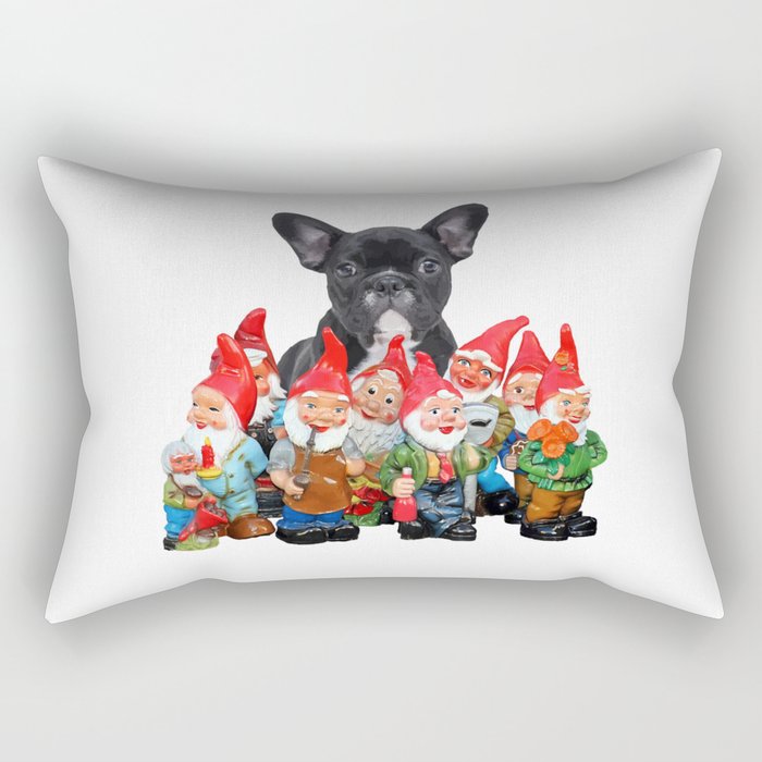 French Bulldog with funny Garden Gnomes Rectangular Pillow