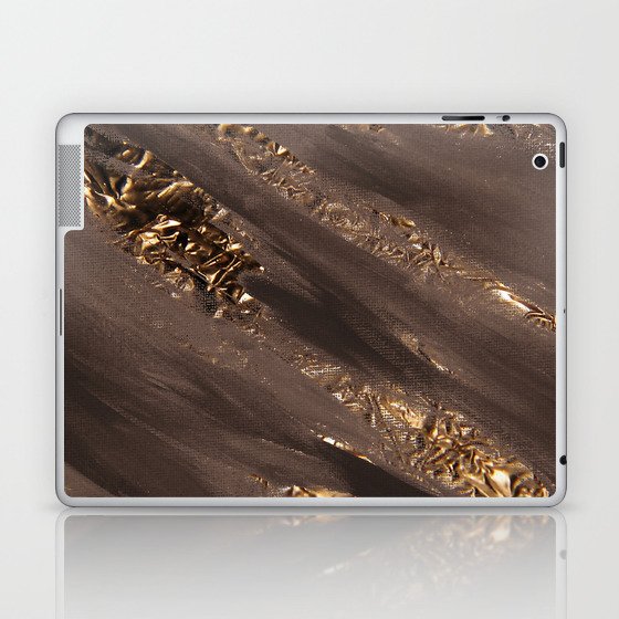 Brown Paint Brushstrokes Gold Foil Abstract Texture Laptop & iPad Skin