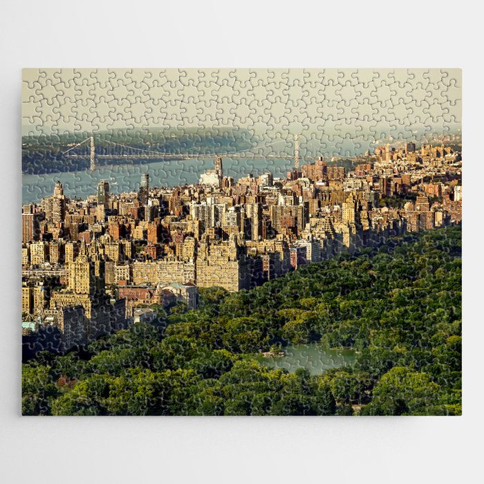 New York City Manhattan aerial view with Central Park and Upper West Side at sunset Jigsaw Puzzle