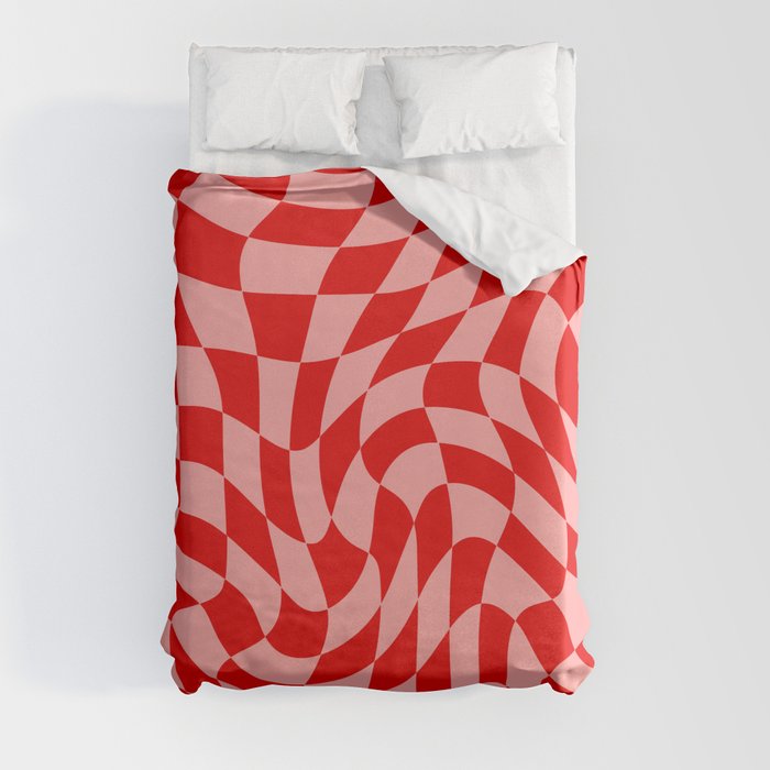 Pink and Red Wavy Checkered Print - Softroom Duvet Cover