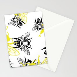 Black and Yellow Buzzing Bees Pattern Bugs Insects Theme Stationery Cards