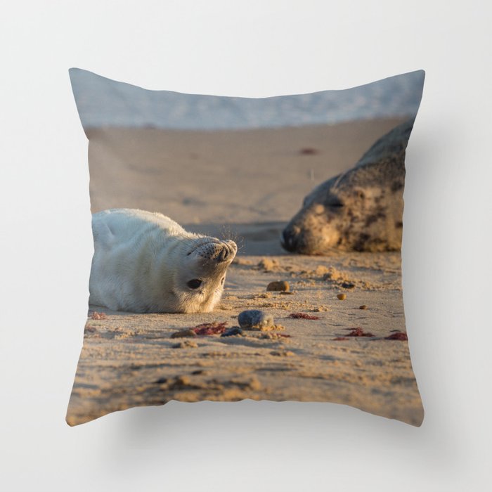 Grey Seal mum and pup Throw Pillow