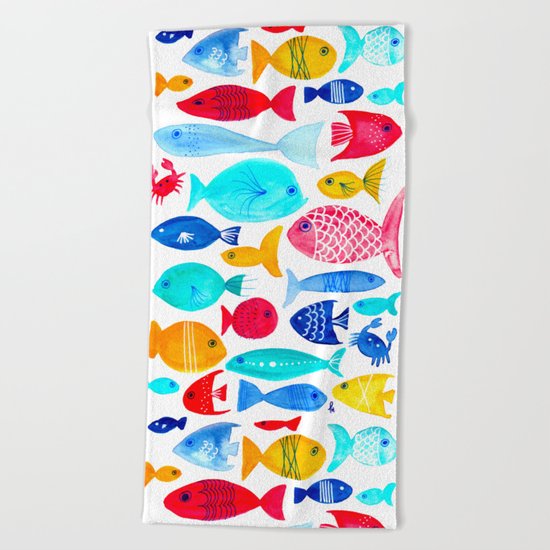 Fish Pattern - Ocean - Nautical - Sea - Swim - Crabs - Summer Beach Towel