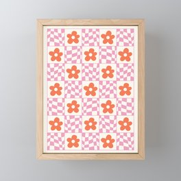 Orange Flower Pink & White Warped Double Checker Framed Mini Art Print