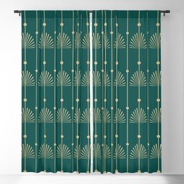 Emerald Green Gold Art Deco Geometric Pattern Blackout Curtain