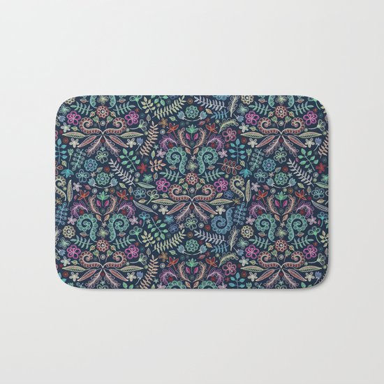 Colored Chalk Floral Doodle Pattern Bath Mat