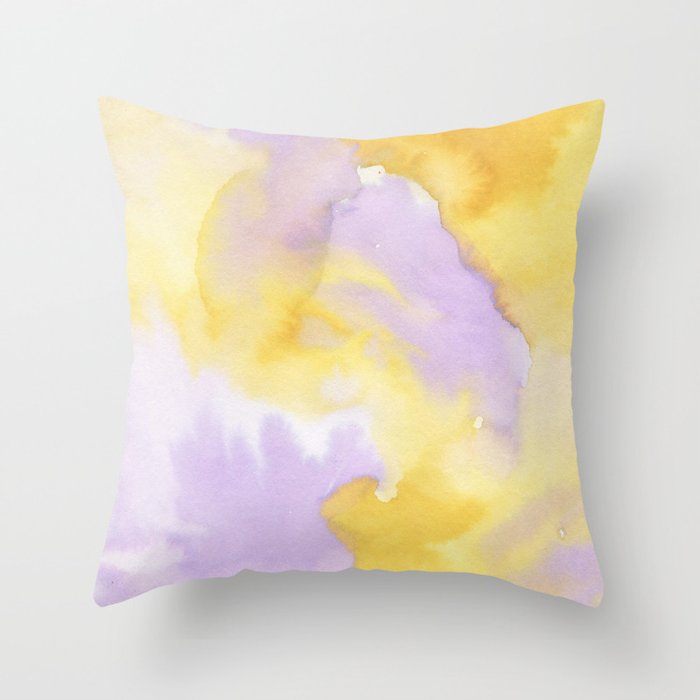 Lilac Lavender Sunflower Yellow Abstract Watercolor Throw Pillow