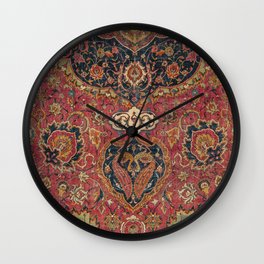 Persian Medallion Rug VII // 16th Century Distressed Red Green Blue Flowery Colorful Ornate Pattern Wall Clock
