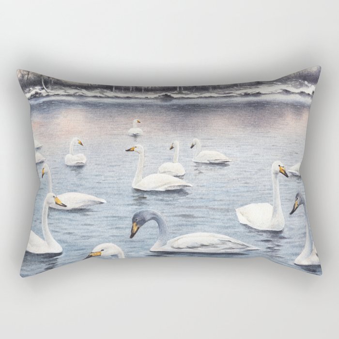 White mute swan on a lake Rectangular Pillow