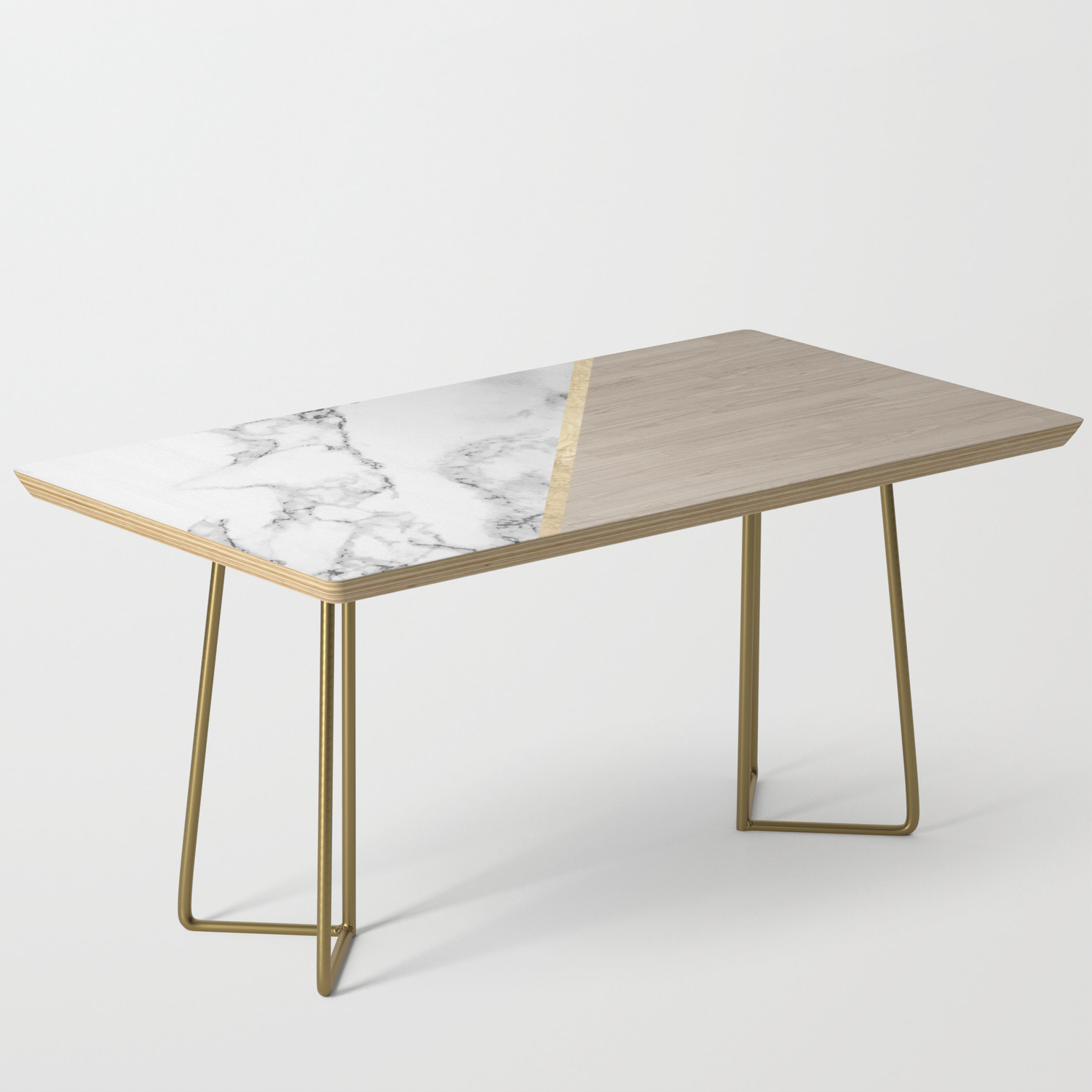 Modern White Marble Gold Stripe Wood Color Block Coffee Table By Ytrend Modern White Marble Gold Stripe Wood Color Block Coffee Table By Ytrend