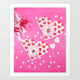 Pink Heart Donuts Art Print