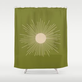 Mid-Century Modern Sunburst II - Minimalist Sun in Mid Mod Beige and Olive Green Shower Curtain