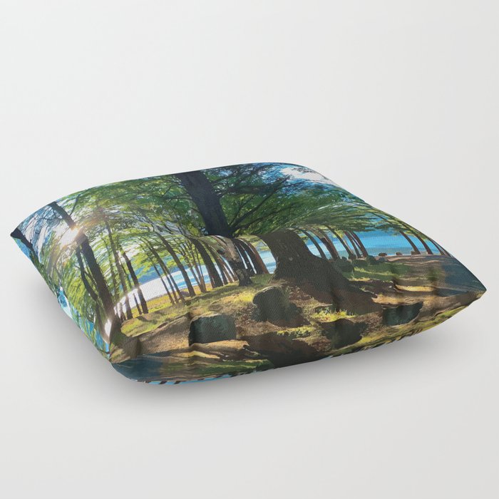Tree Grove & Lake Sunrise Floor Pillow