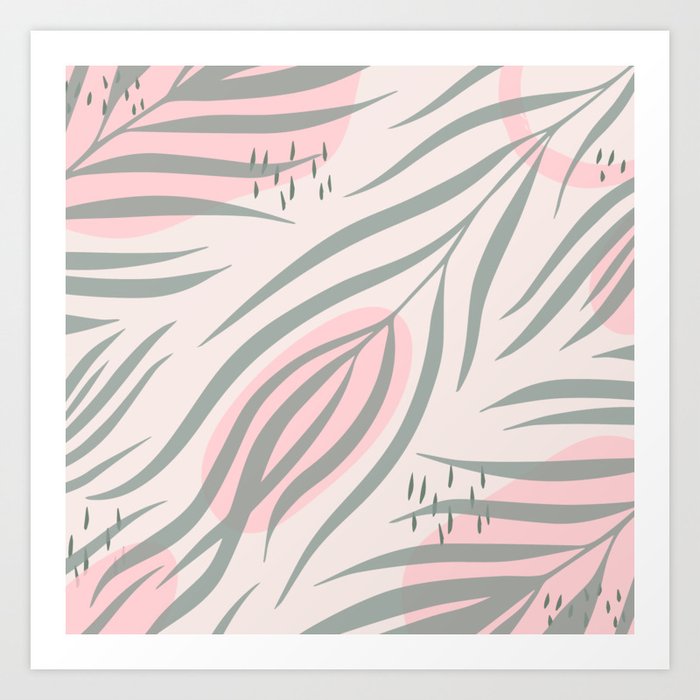 Pastel pink abstract leaf pattern Art Print