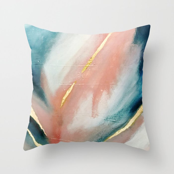 Celestial [3]: a minimal abstract mixed-media piece in Pink, Blue, and gold by Alyssa Hamilton Art Throw Pillow
