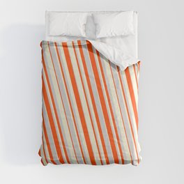 [ Thumbnail: Light Grey, Red, and Beige Colored Striped Pattern Comforter ]