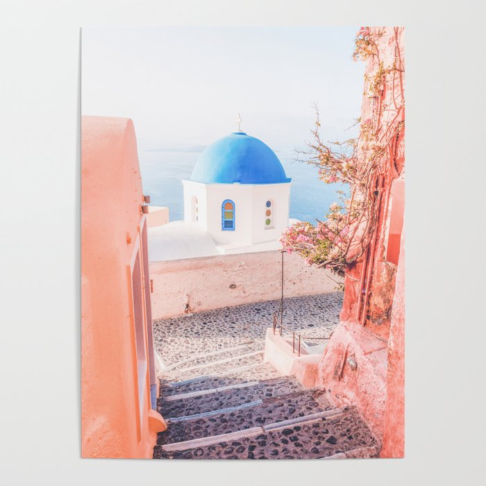 Santorini Greece Pink Old Street Travel photography Poster
