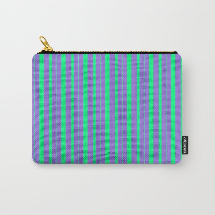 Purple and Green Colored Stripes Pattern Carry-All Pouch