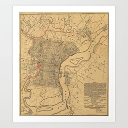 Vintage Map of Philadelphia Pennsylvania (1857) Art Print