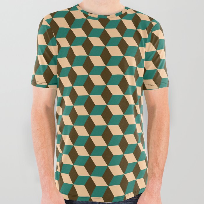 Geometric Cube All Over Graphic Tee