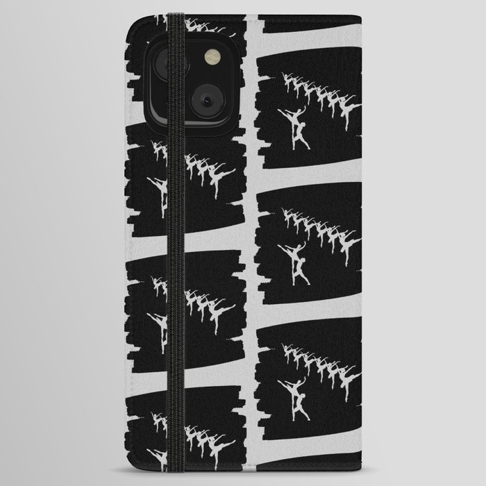 Ballerina figures in grey on black brush stroke iPhone Wallet Case