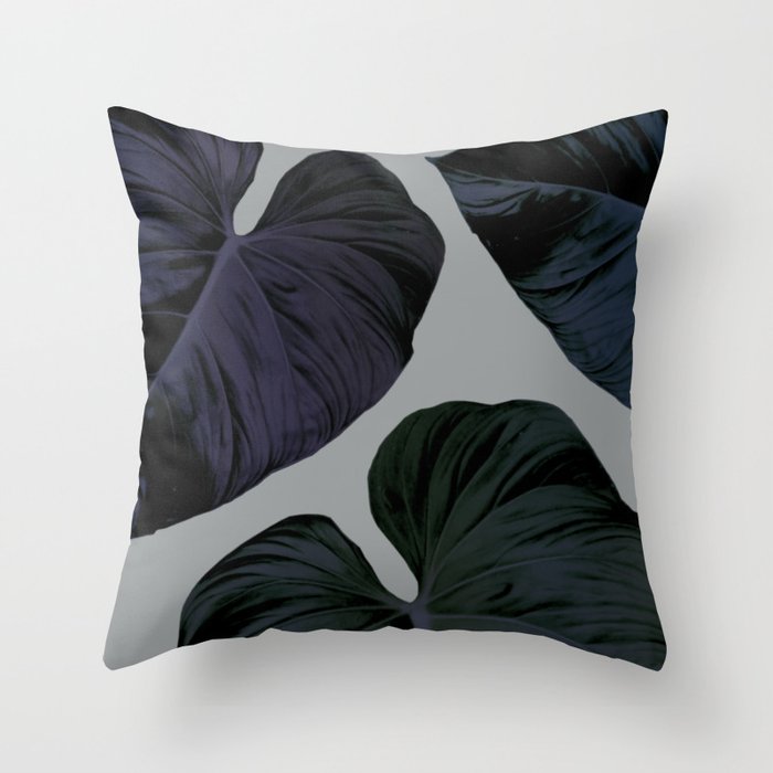 THREE TROPICAL LEAVES Throw Pillow