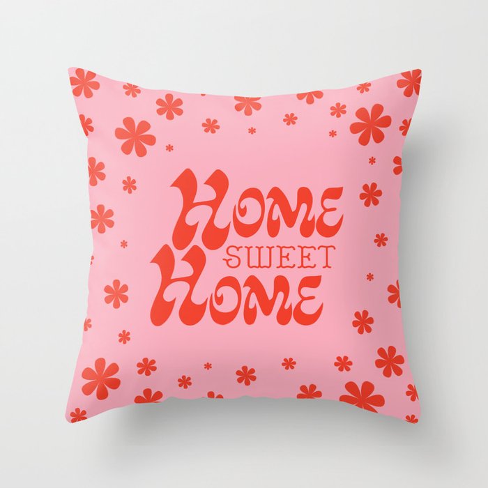 Home Sweet Home, Red and Pink Throw Pillow