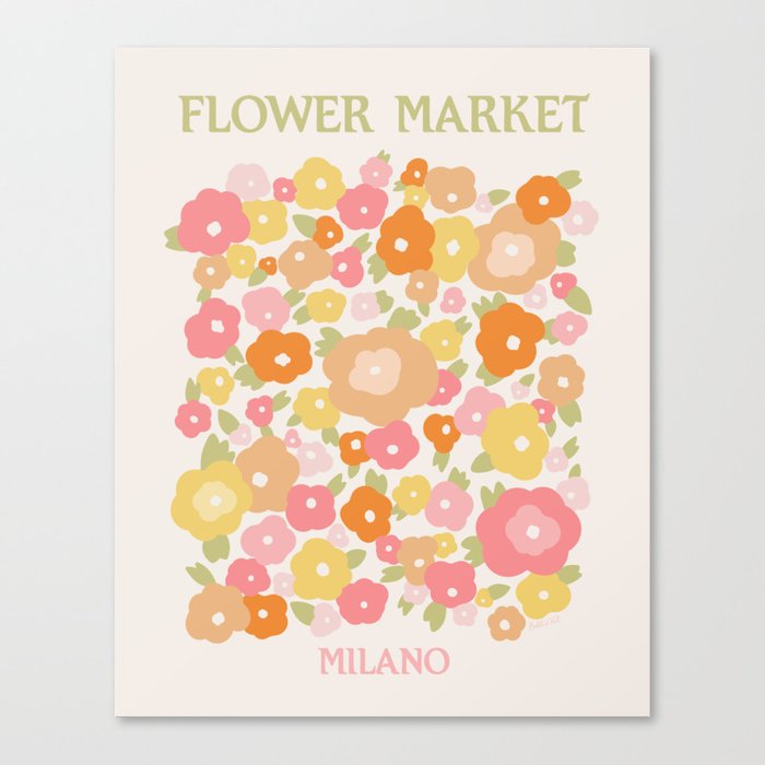 Flower Market Milano Retro Pastel Spring Flowers Canvas Print