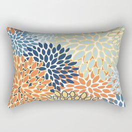 Modern, Floral Prints, Orange, Blue, Yellow Rectangular Pillow