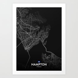 Hampton, Virginia, United States - Dark City Map Art Print