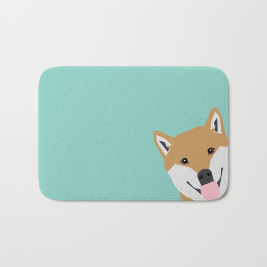 Shiba Inu Peek - cute shiba doge peeking funny dog art print mint turquoise customizable dog gift Bath Mat