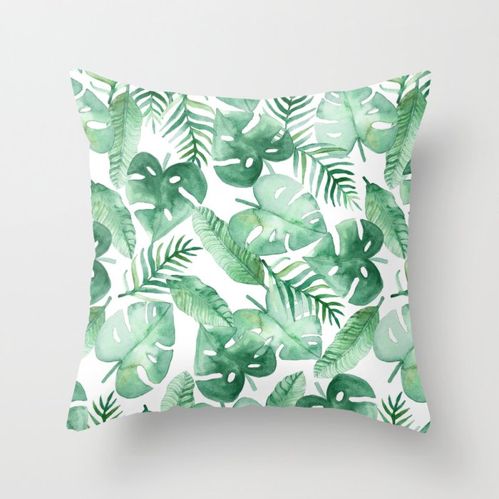 Tropical Jungle on White Throw Pillow