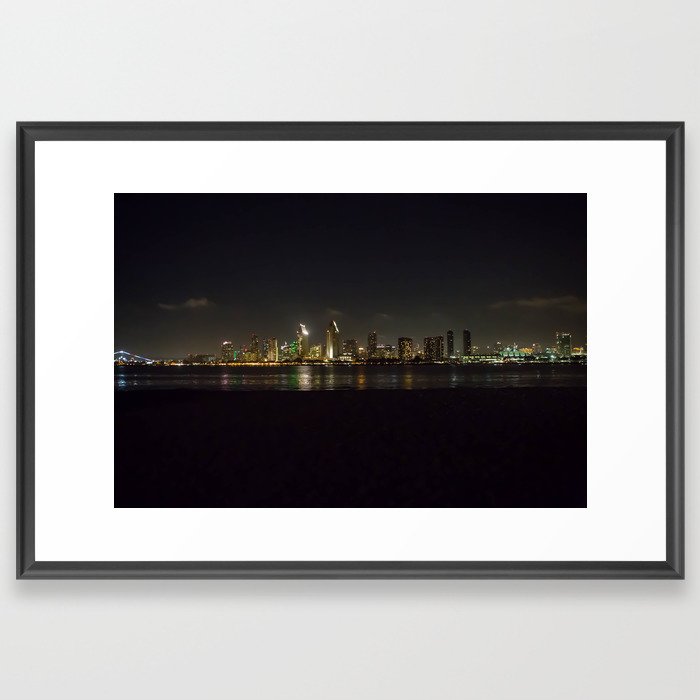 San Diego Skyline at Night Framed Art Print