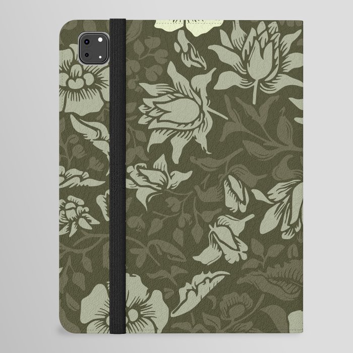 Arts and Crafts Inspired Floral Pattern Green iPad Folio Case