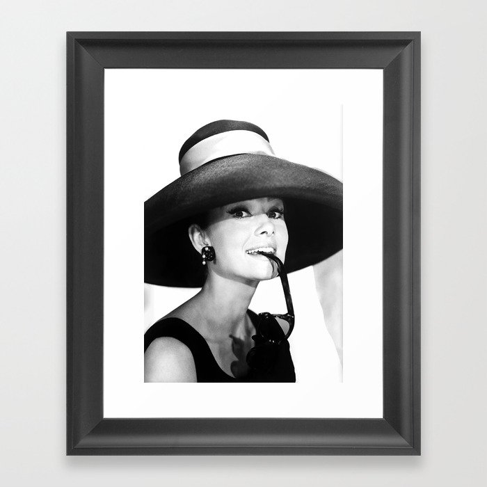 Audrey Hepburn Portrait, Black and White Vintage  Framed Art Print