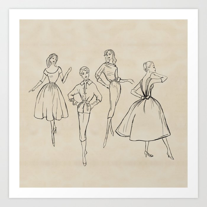 Vintage Fashion Sketches Art Print