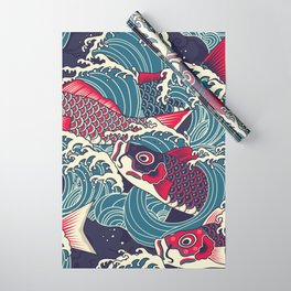Colorful japanese Koi/carp fish in the wave seamless pattern Wrapping Paper | Japanese, Graphicdesign, Background, Color, Wave, Celebration, Cartoon, Pattern, Pop, Drawing 