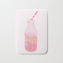 Pink Mikshake Watercolor Bath Mat | Watercolor, Cream, Milkshake, Smoothie, Curated, Strawberry, Drink, Food, Raspberry, Sweet 