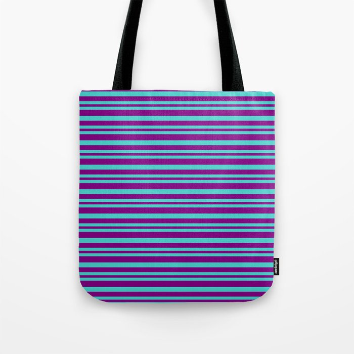 Purple & Turquoise Colored Pattern of Stripes Tote Bag